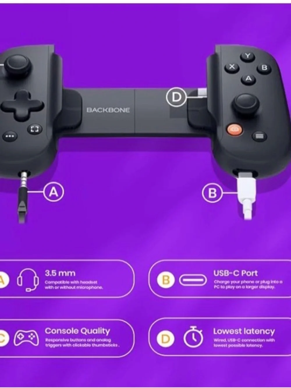 Backbone Compact Black Mobile Gaming Controller Attachment